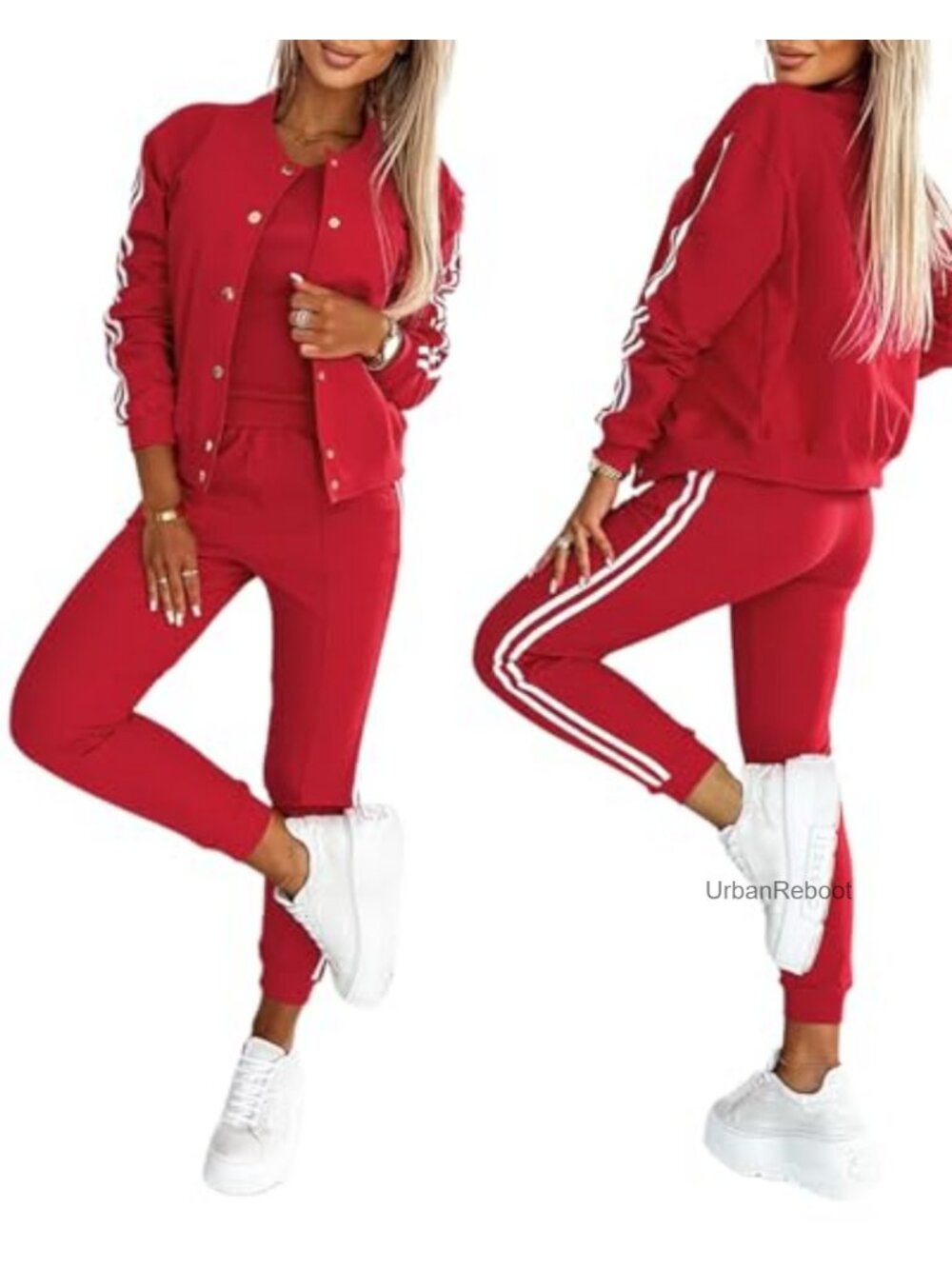 CHICME 3 Piece Bomber Jacket Tracksuit Set with Racerback Tank and Joggers